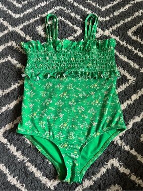 crown & ivy Bright Green Floral Kids One-Piece